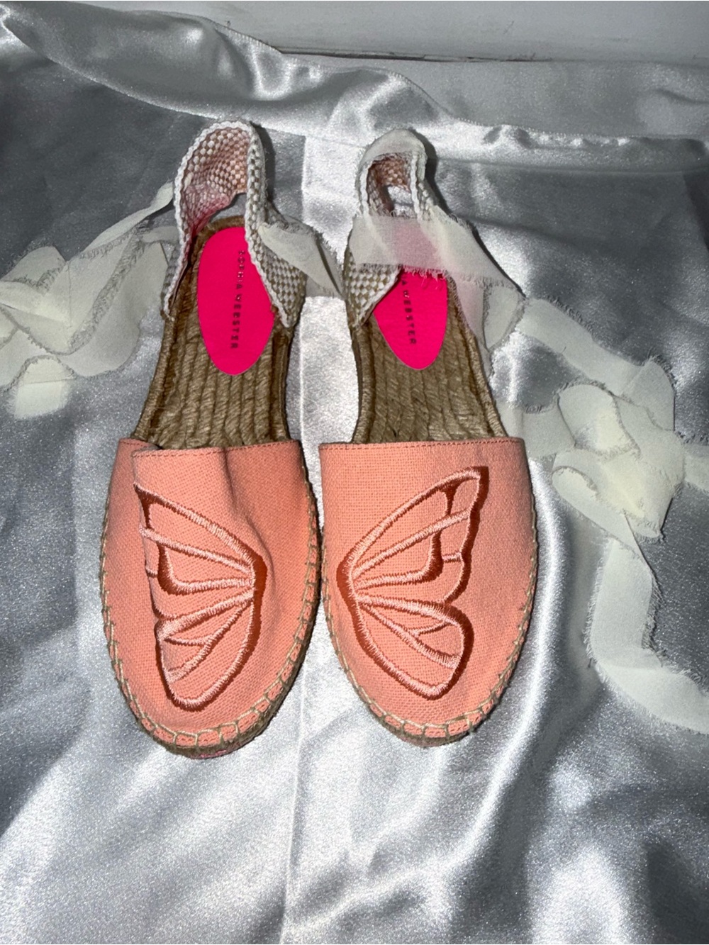 Sophia Webster Coral Pink Espadrille Flats with Butterfly Applique